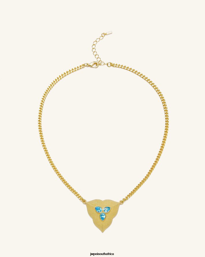 18ct Gold Plated  Aquamarine Zircon JW PEI Leaf Pendant Necklace VZL0L0359 Necklace