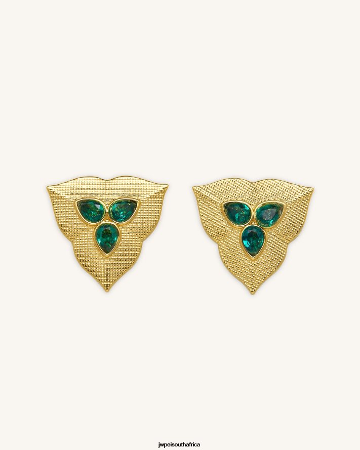 18ct Gold Plated  Dark Green Zircon JW PEI Leaf Earrings VZL0L0363 Earrings