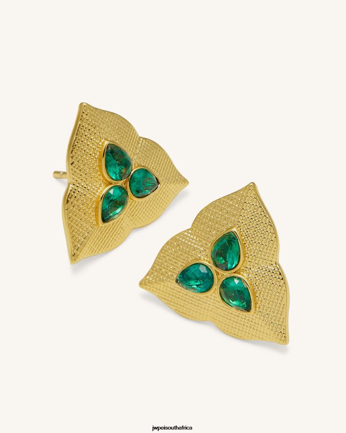 18ct Gold Plated  Dark Green Zircon JW PEI Leaf Earrings VZL0L0363 Earrings