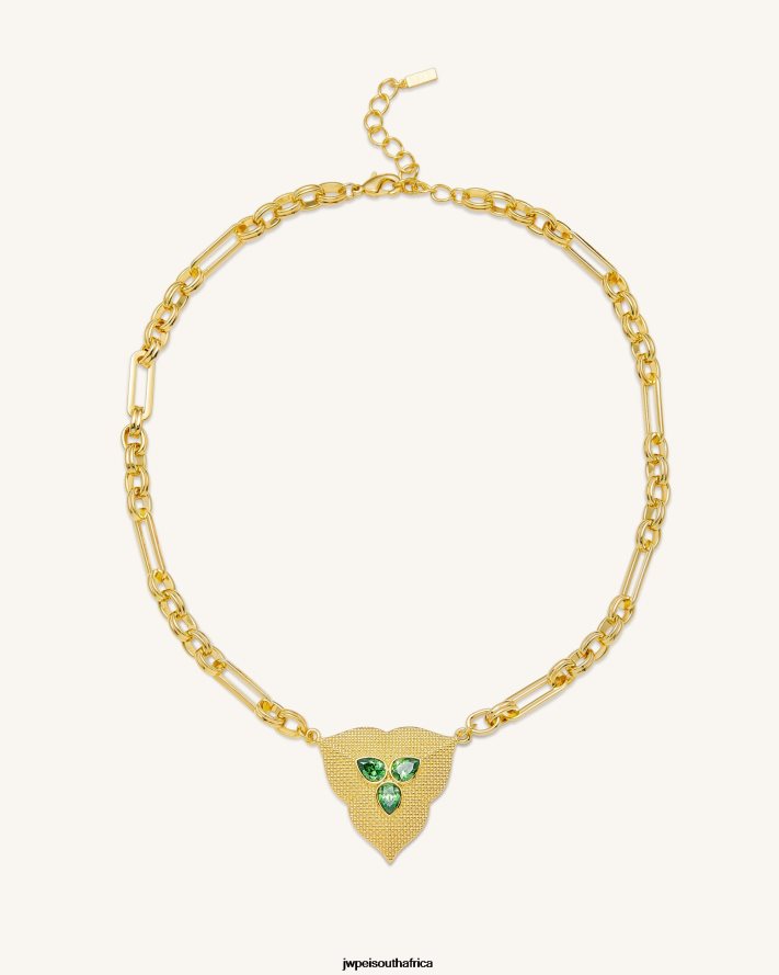 18ct Gold Plated  Dark Green Zircon JW PEI Leaf Pendant Necklace VZL0L0358 Necklace