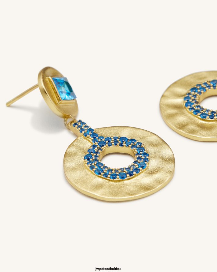 18ct Gold Plated  Deep Sea Blue Zircon JW PEI Geometrical Openwork Small Round Earrings VZL0L0384 Earrings