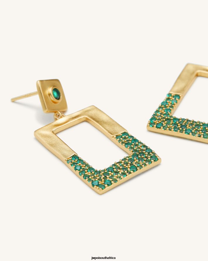 18ct Gold Plated  Green Nano JW PEI Geometrical Openwork Rectangle Earrings VZL0L0387 Earrings