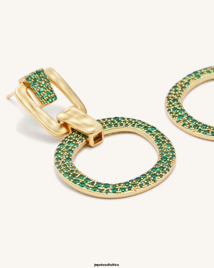 18ct Gold Plated  Green Nano JW PEI Geometrical Openwork Round Earrings VZL0L0390 Earrings