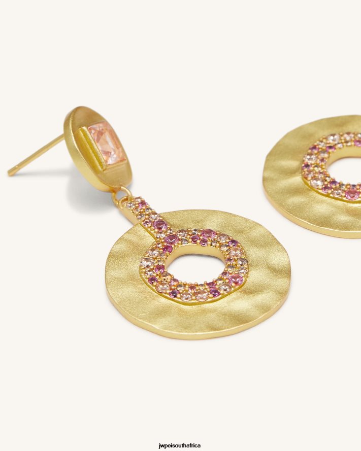 18ct Gold Plated  Morganite  Red Corundum  Multicolor Zircon JW PEI Geometrical Openwork Small Round Earrings VZL0L0383 Earrings