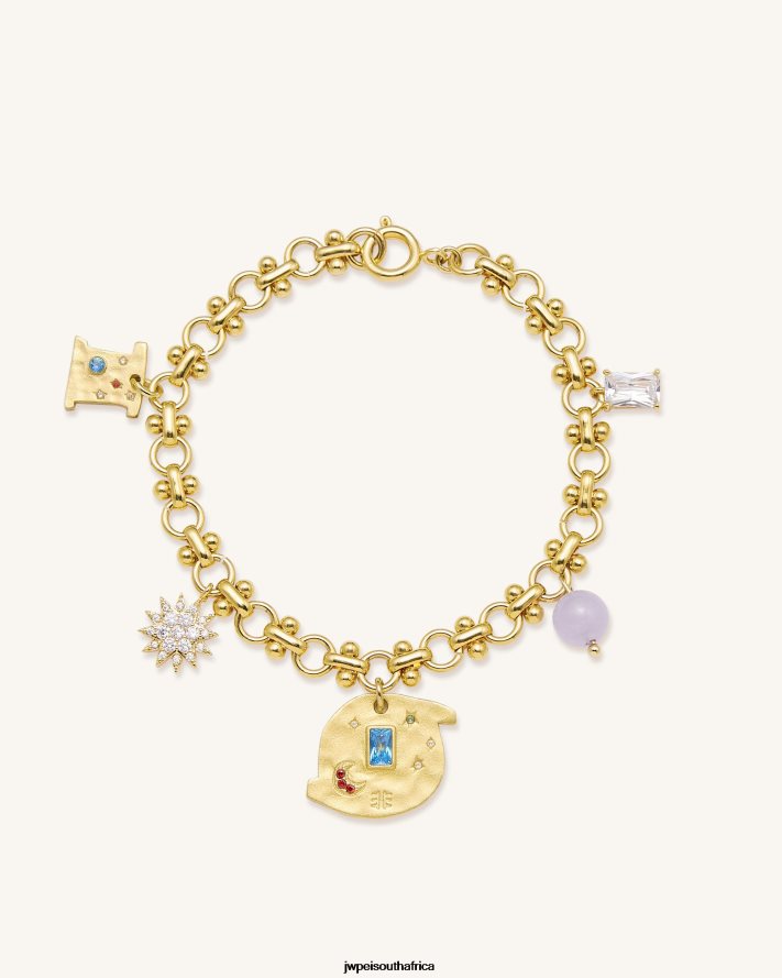 18ct Gold Plated  Multicolor Zircon  Purple Beads JW PEI Cosmos Round Multi Charm Bracelet VZL0L0365 Bracelet
