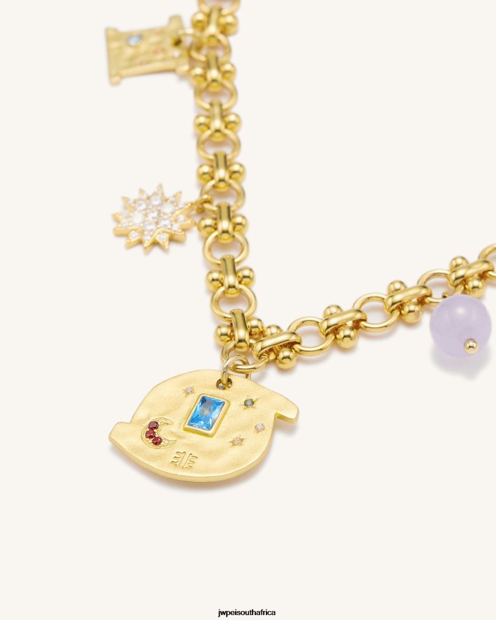18ct Gold Plated  Multicolor Zircon  Purple Beads JW PEI Cosmos Round Multi Charm Bracelet VZL0L0365 Bracelet