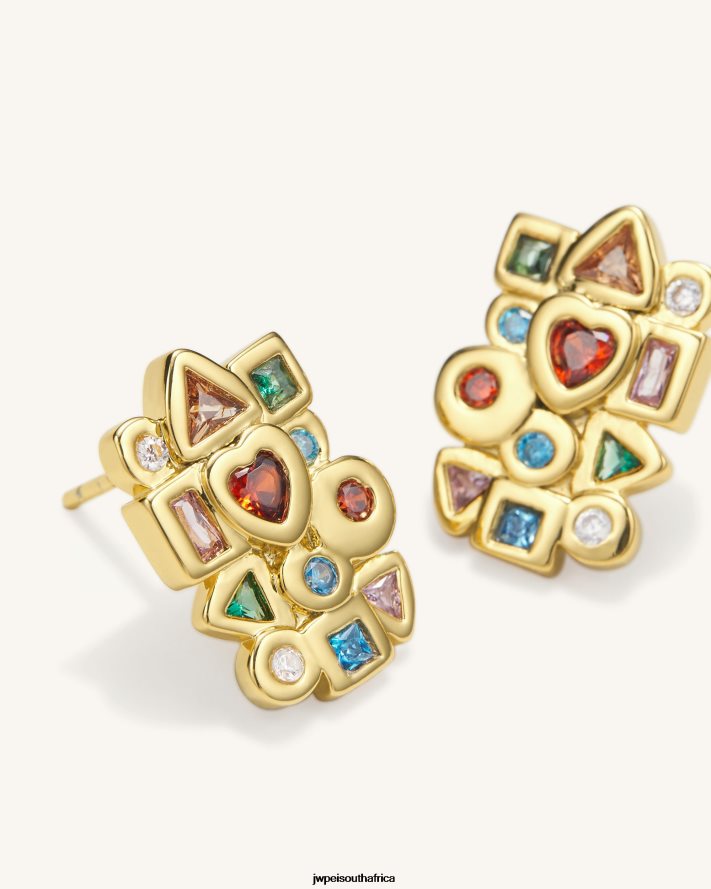 18ct Gold Plated  Multicolor Zircon JW PEI Geometrical Combination Earrings VZL0L0398 Earrings