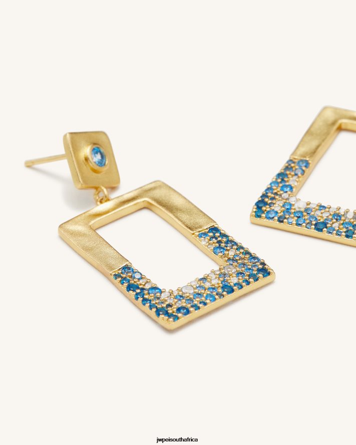 18ct Gold Plated  Sea Blue Nano JW PEI Geometrical Openwork Rectangle Earrings VZL0L0388 Earrings