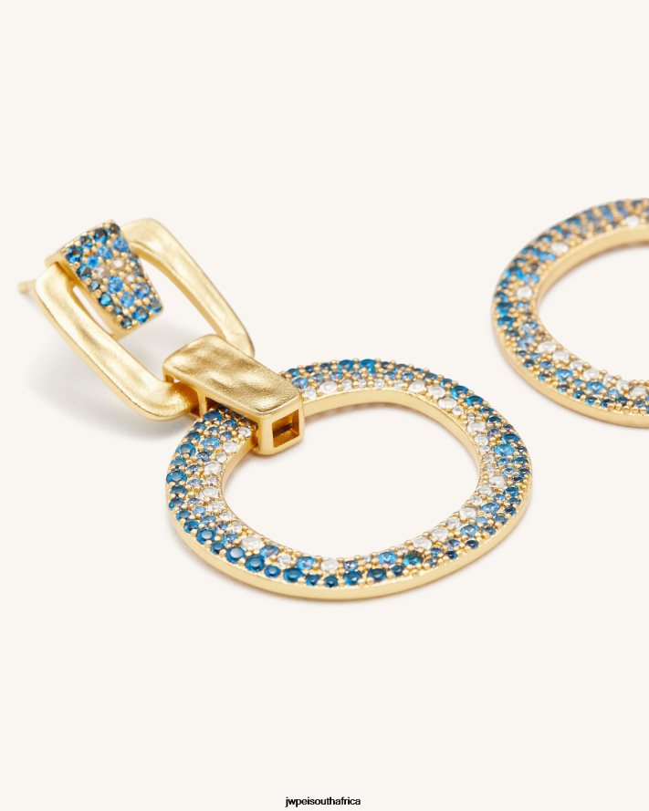 18ct Gold Plated  Sea Blue Nano JW PEI Geometrical Openwork Round Earrings VZL0L0391 Earrings