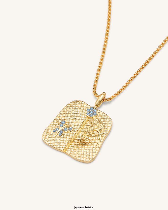 18ct Gold Plated  Sea Blue Zircon  Green Nano JW PEI Plantain Fan Pendant Necklace VZL0L0355 Necklace