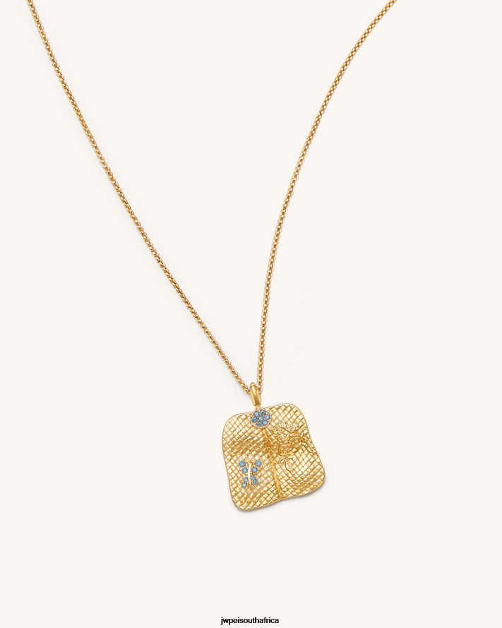 18ct Gold Plated  Sea Blue Zircon  Green Nano JW PEI Plantain Fan Pendant Necklace VZL0L0355 Necklace