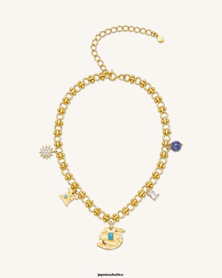 18ct Gold Plated  Turquoise  Multicolor Zircon  Blue And White Porcelain Beads JW PEI Cosmos Round Multi Charm Necklace VZL0L0367 Necklace