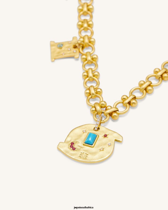 18ct Gold Plated  Turquoise  Multicolor Zircon  Blue And White Porcelain Beads JW PEI Cosmos Round Multi Charm Necklace VZL0L0367 Necklace