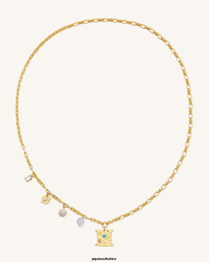 18ct Gold Plated  Turquoise  Multicolor Zircon  Purple Beads JW PEI Cosmos Square Multi Charm Necklace VZL0L0370 Necklace