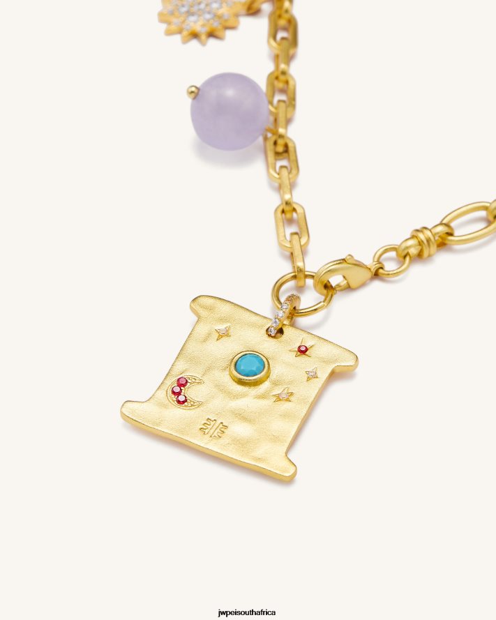 18ct Gold Plated  Turquoise  Multicolor Zircon  Purple Beads JW PEI Cosmos Square Multi Charm Necklace VZL0L0370 Necklace