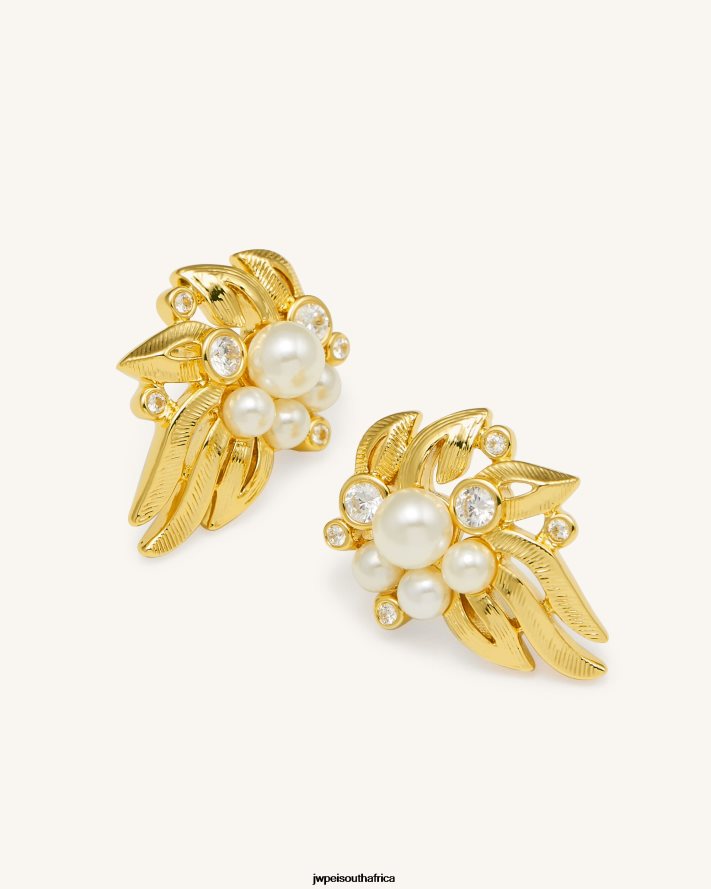 18ct Gold Plated  White Zircon  Faux Pearls JW PEI Flowers Earings VZL0L0400 Earrings