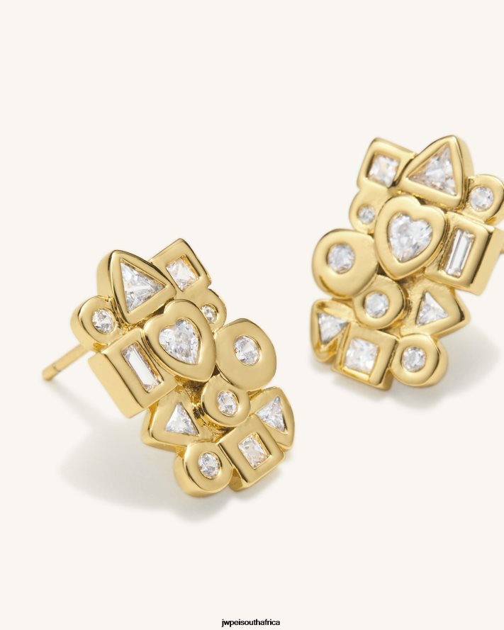 18ct Gold Plated  White Zircon JW PEI Geometrical Combination Earrings VZL0L0397 Earrings
