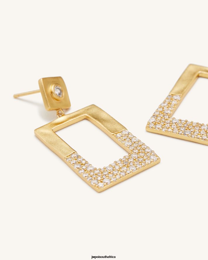 18ct Gold Plated  White Zircon JW PEI Geometrical Openwork Rectangle Earrings VZL0L0386 Earrings