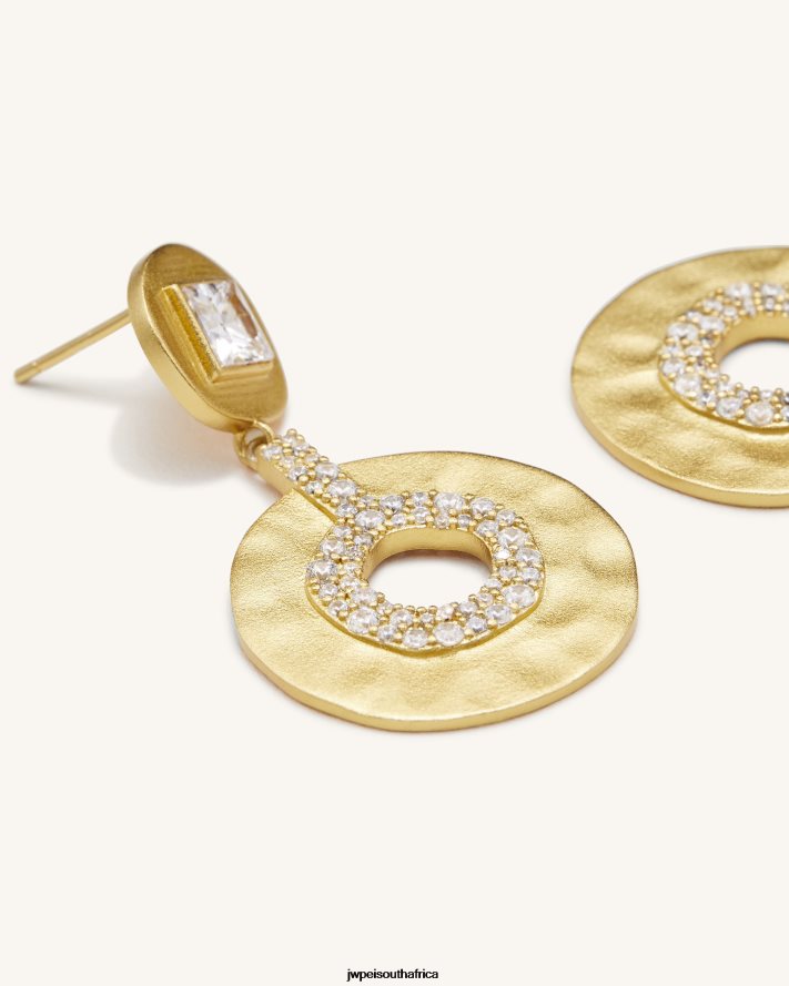 18ct Gold Plated  White Zircon JW PEI Geometrical Openwork Small Round Earrings VZL0L0382 Earrings