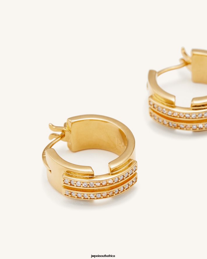 18ct Gold Plated  White Zircon JW PEI Hoop Earrings VZL0L0380 Earrings