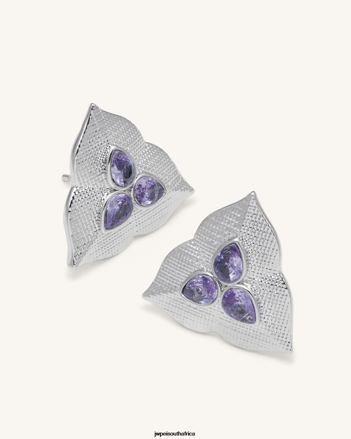 18ct White Gold Plated  Purple Zircon JW PEI Leaf Earrings VZL0L0364 Earrings