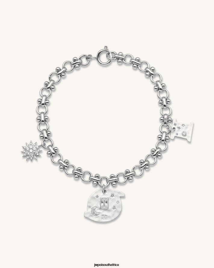 18ct White Gold Plated  White Zircon JW PEI Cosmos Round Multi Charm Bracelet VZL0L0366 Bracelet