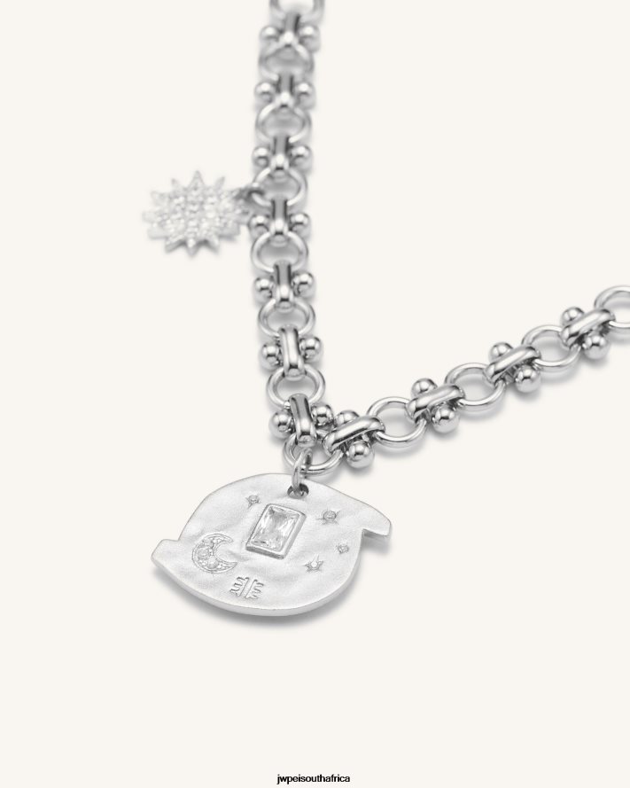18ct White Gold Plated  White Zircon JW PEI Cosmos Round Multi Charm Bracelet VZL0L0366 Bracelet