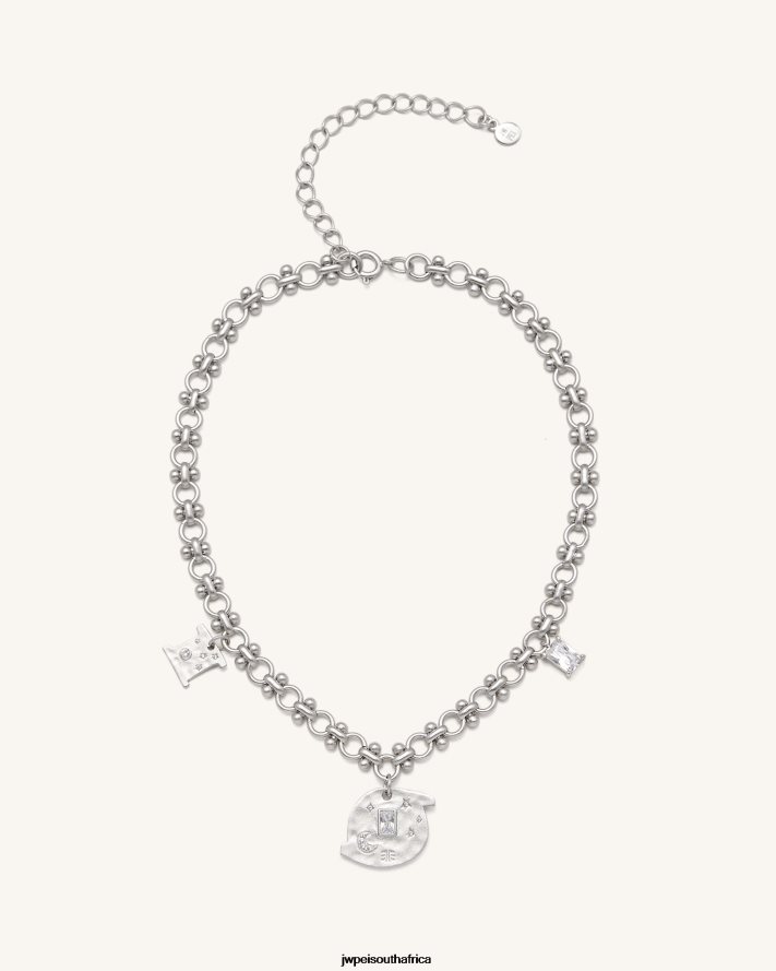 18ct White Gold Plated  White Zircon JW PEI Cosmos Round Multi Charm Necklace VZL0L0368 Necklace