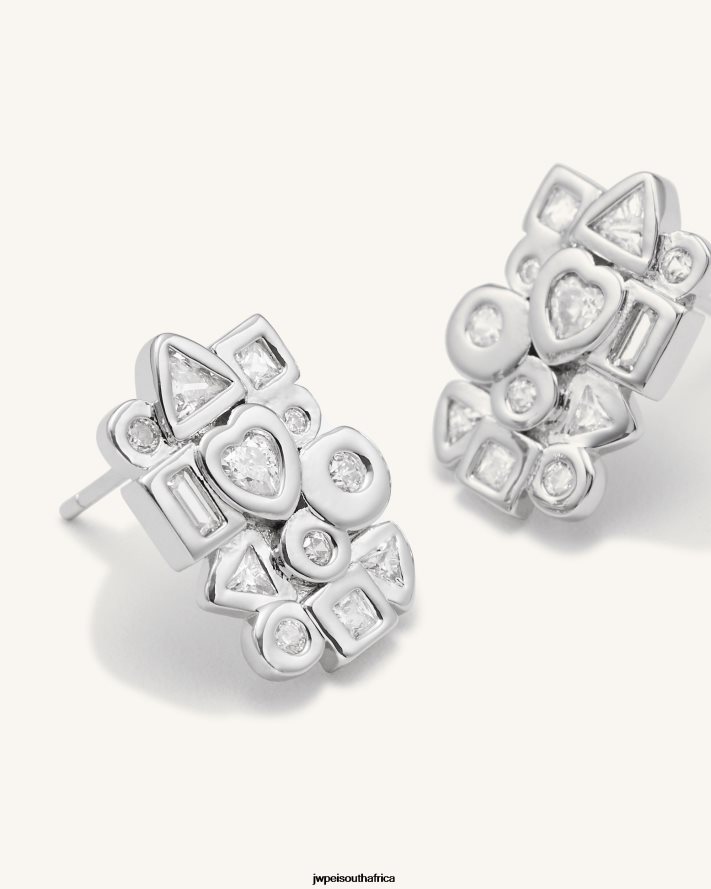18ct White Gold Plated  White Zircon JW PEI Geometrical Combination Earrings VZL0L0399 Earrings