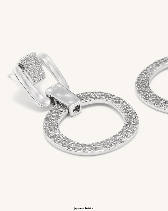 18ct White Gold Plated  White Zircon JW PEI Geometrical Openwork Round Earrings VZL0L0392 Earrings