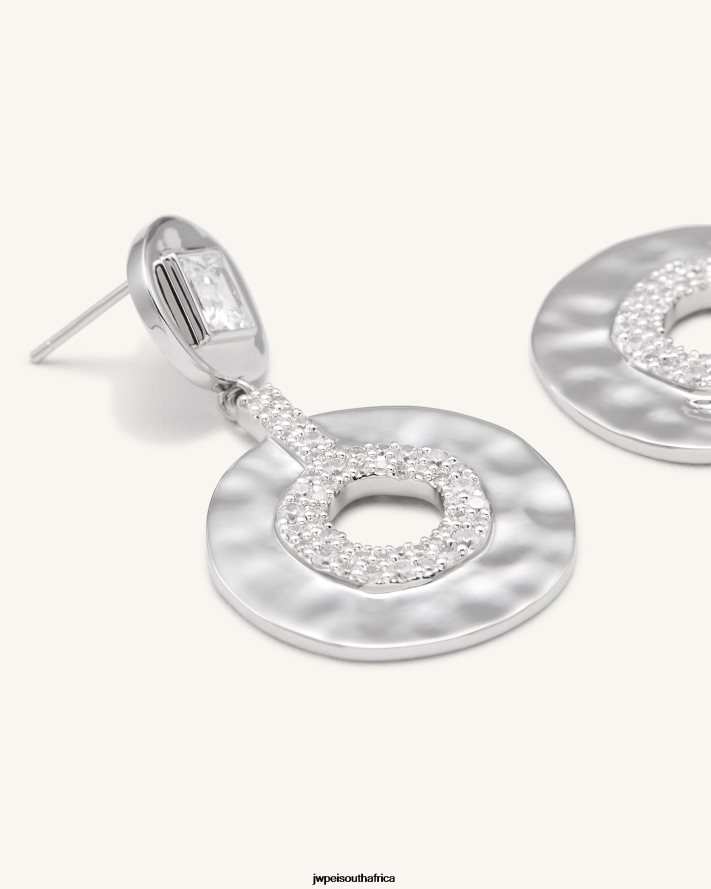 18ct White Gold Plated  White Zircon JW PEI Geometrical Openwork Small Round Earrings VZL0L0385 Earrings