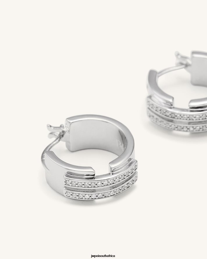 18ct White Gold Plated  White Zircon JW PEI Hoop Earrings VZL0L0381 Earrings