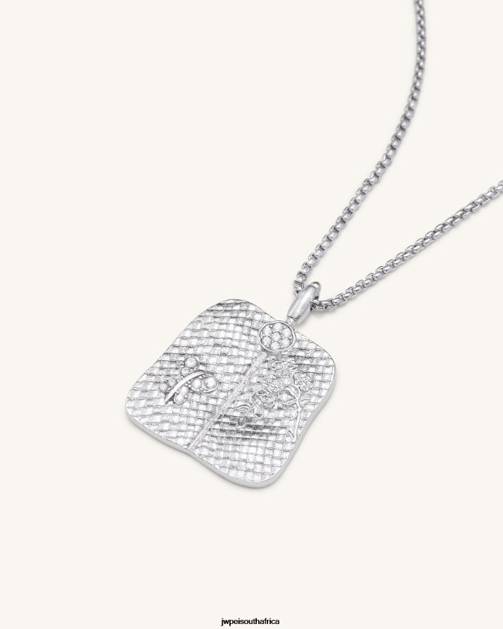 18ct White Gold Plated  White Zircon JW PEI Plantain Fan Pendant Necklace VZL0L0356 Necklace