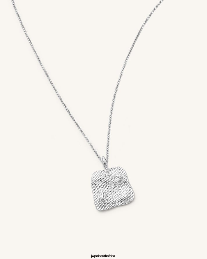 18ct White Gold Plated  White Zircon JW PEI Plantain Fan Pendant Necklace VZL0L0356 Necklace