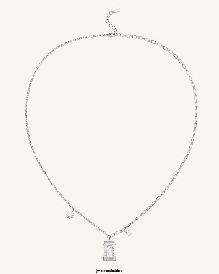 18ct White Gold Plated  White Zircon JW PEI Roman Arch Pendant Necklace VZL0L0350 Necklace