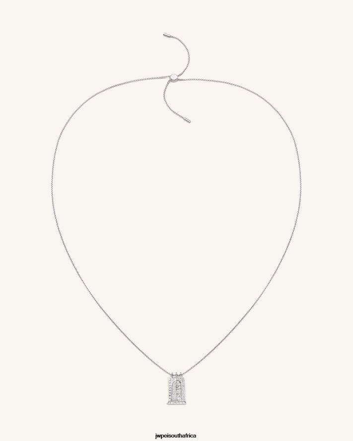18ct White Gold Plated  White Zircon JW PEI Roman Small Arch Pendant Necklace VZL0L0347 Necklace