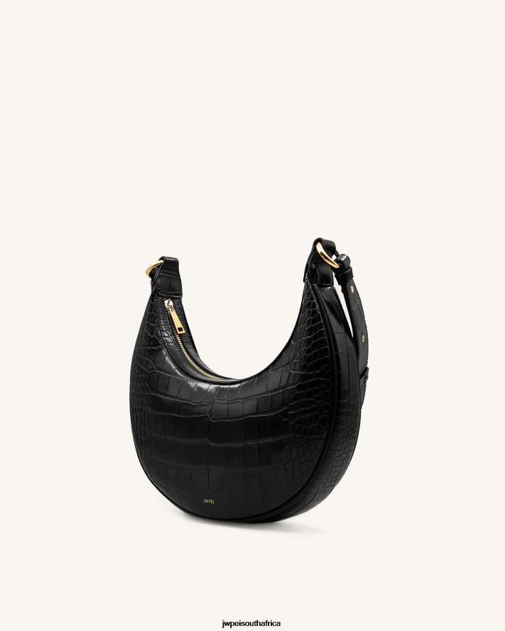Black Croc JW PEI Carly Saddle Bag VZL0L046 Crossbody Bag