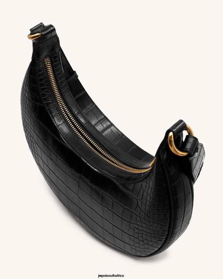 Black Croc JW PEI Carly Saddle Bag VZL0L046 Crossbody Bag