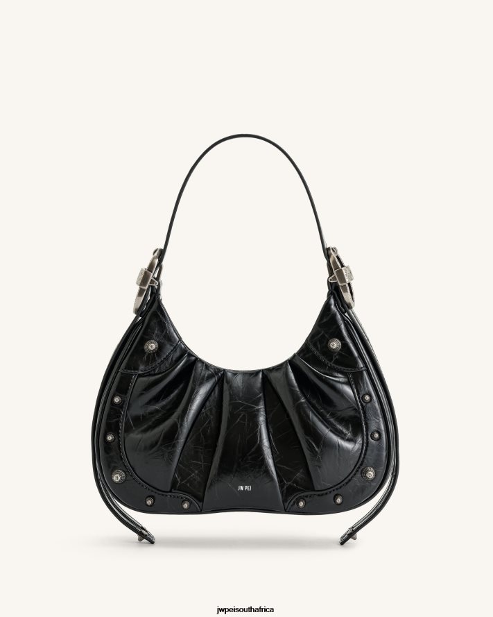 Black JW PEI Gabbi Crushed Ruched Hobo Handbag VZL0L0167 Shoulder Bag