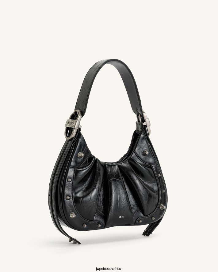 Black JW PEI Gabbi Crushed Ruched Hobo Handbag VZL0L0167 Shoulder Bag