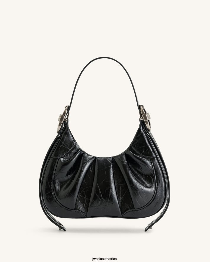 Black JW PEI Gabbi Crushed Ruched Hobo Handbag VZL0L0167 Shoulder Bag
