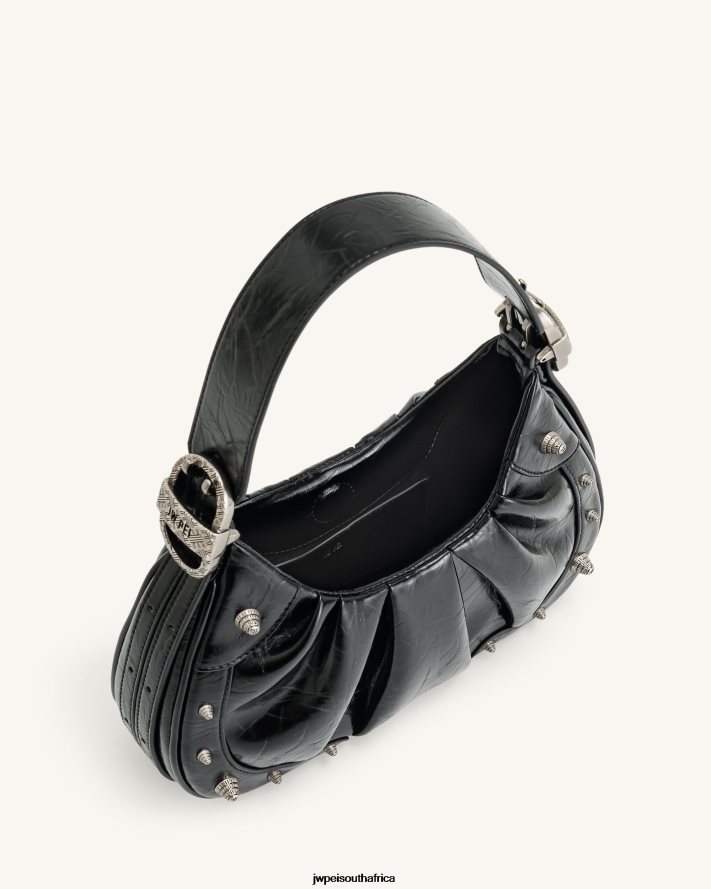 Black JW PEI Gabbi Crushed Ruched Hobo Handbag VZL0L0167 Shoulder Bag
