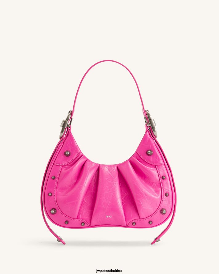 Bright Pink JW PEI Gabbi Crushed Ruched Hobo Handbag VZL0L0168 Shoulder Bag