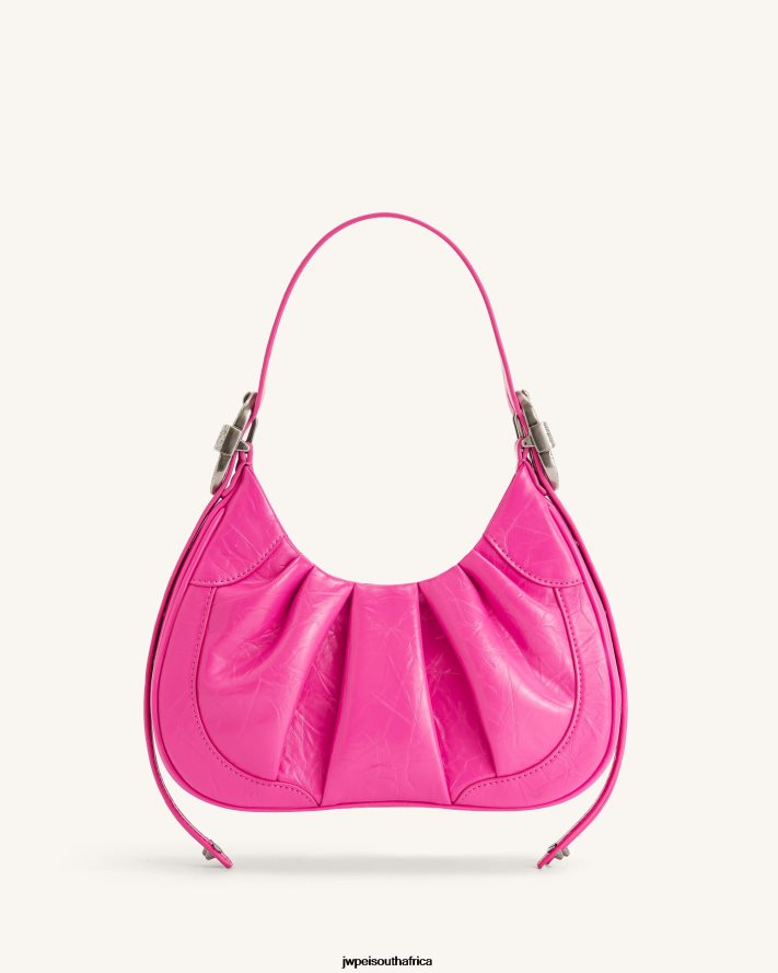 Bright Pink JW PEI Gabbi Crushed Ruched Hobo Handbag VZL0L0168 Shoulder Bag