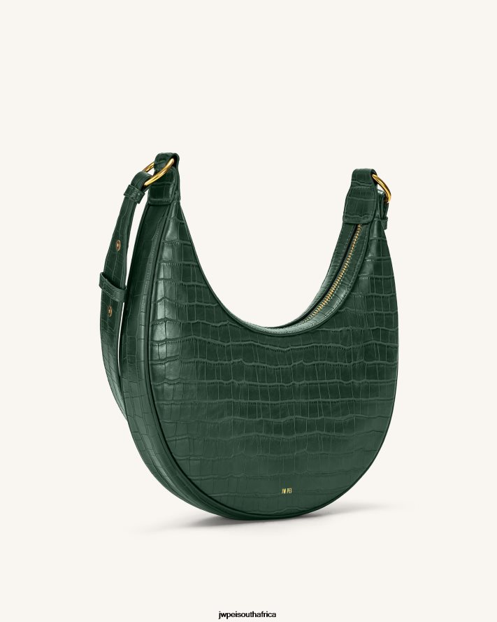 Dark Green Croc JW PEI Carly Saddle Bag VZL0L010 Crossbody Bag