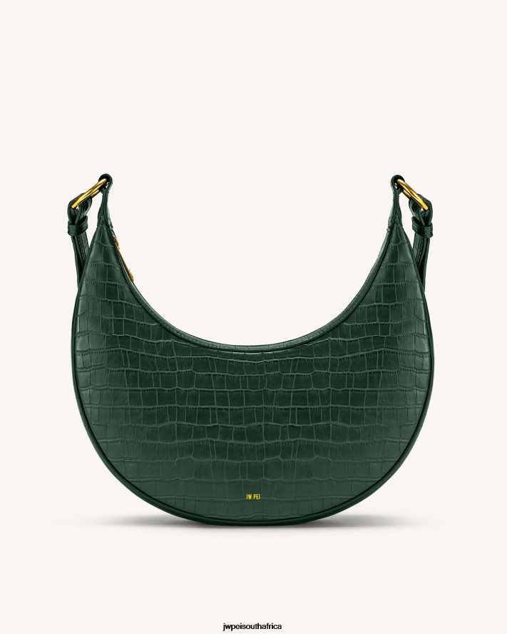 Dark Green Croc JW PEI Carly Saddle Bag VZL0L010 Crossbody Bag