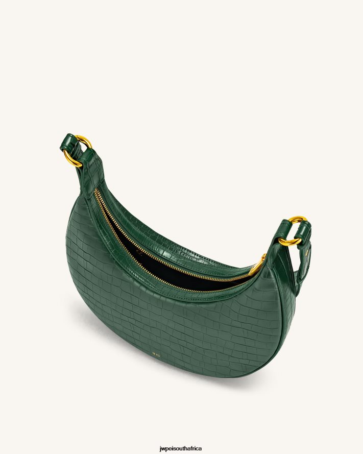 Dark Green Croc JW PEI Carly Saddle Bag VZL0L010 Crossbody Bag