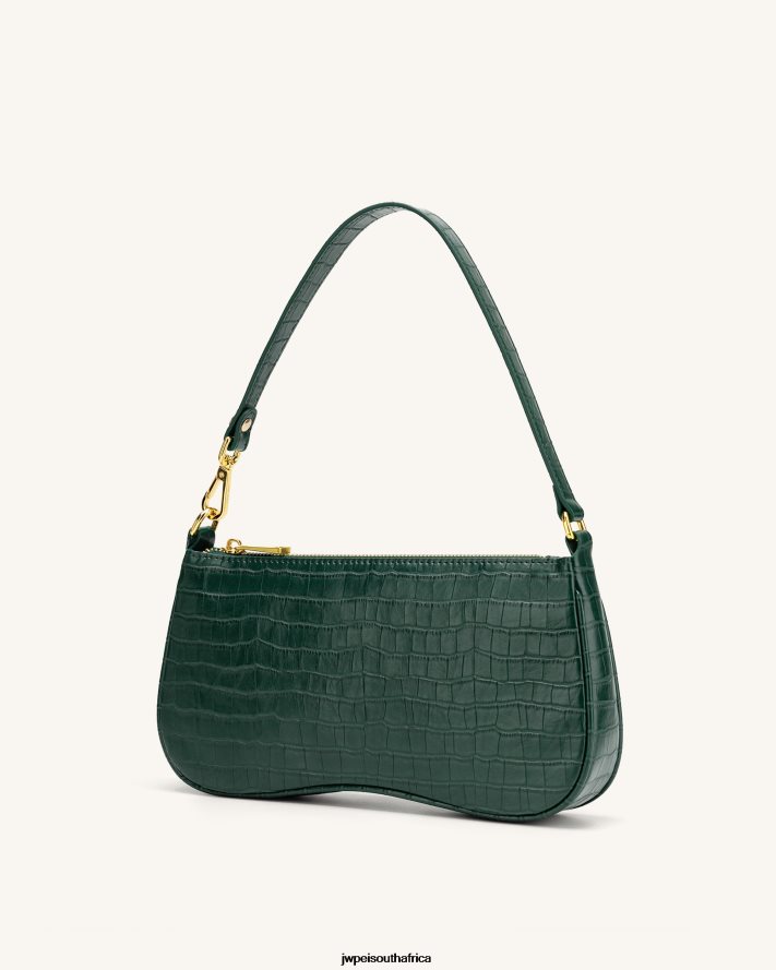 Dark Green Croc JW PEI Eva Shoulder Handbag VZL0L089 Shoulder Bag