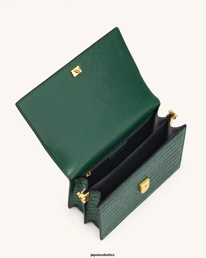 Dark Green Croc JW PEI Mini Flap Crossbody VZL0L04 Crossbody Bag