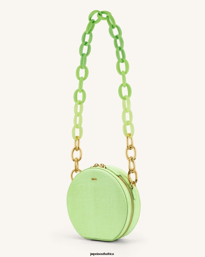 Lime Green Lizard JW PEI Luna Gradient Acrylic Chain Circle Shoulder Bag VZL0L066 Shoulder Bag
